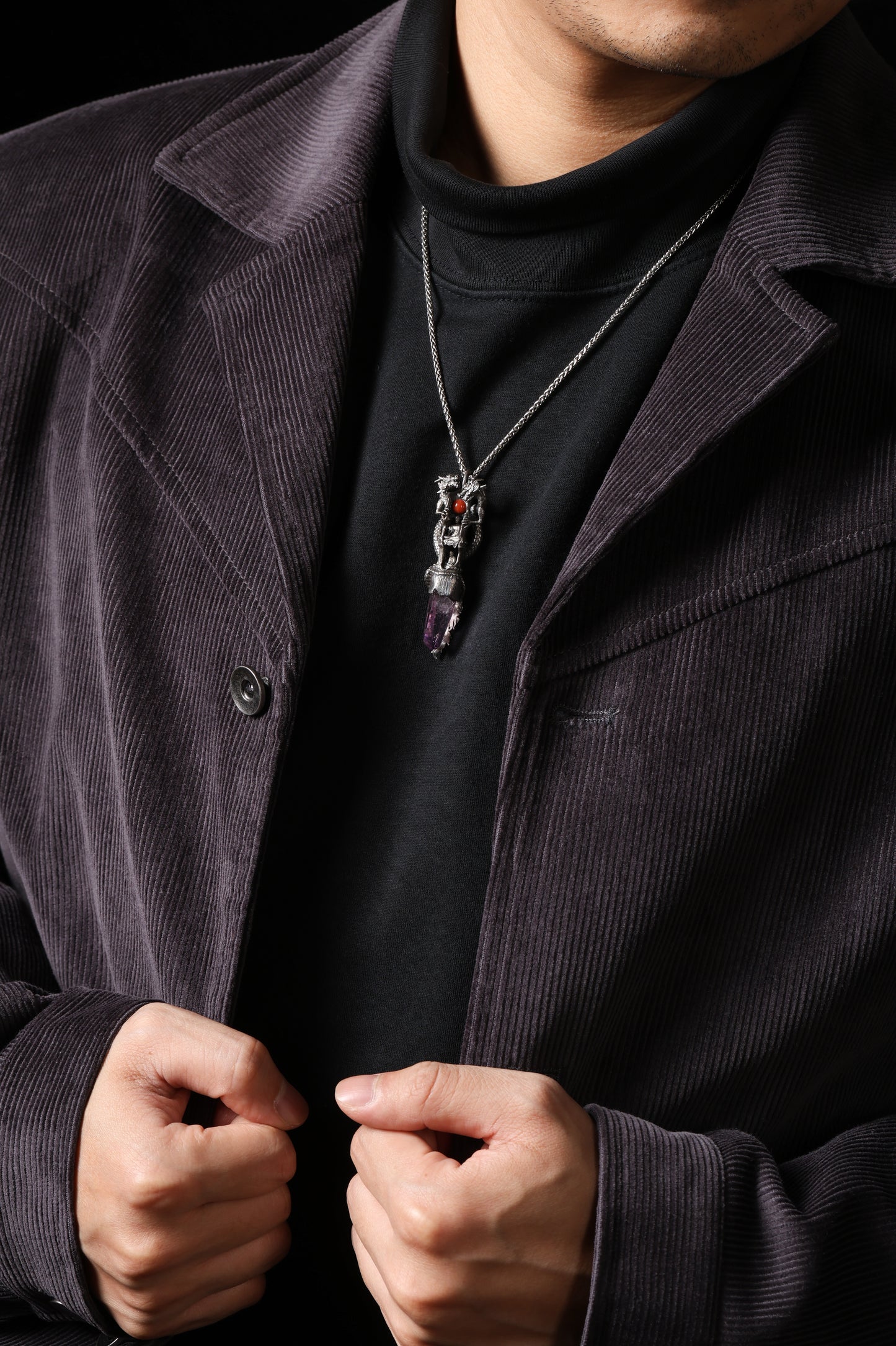 Sterling Silver Amethyst Dragon & Buddhist cave temple Pendant Buddha Trace