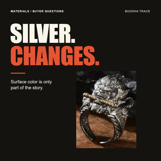 Does Sterling Silver Tarnish? Understanding Color and Finish editorial cover with Buddhatrace product photography