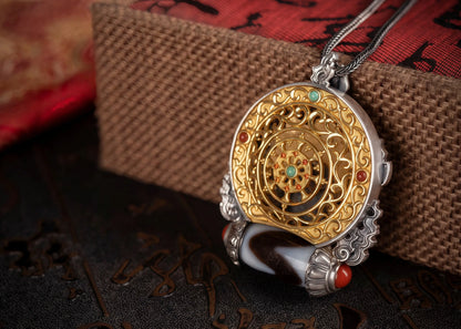 Buddha Trace Yellow Jambhala DZI Pendant Buddha Trace