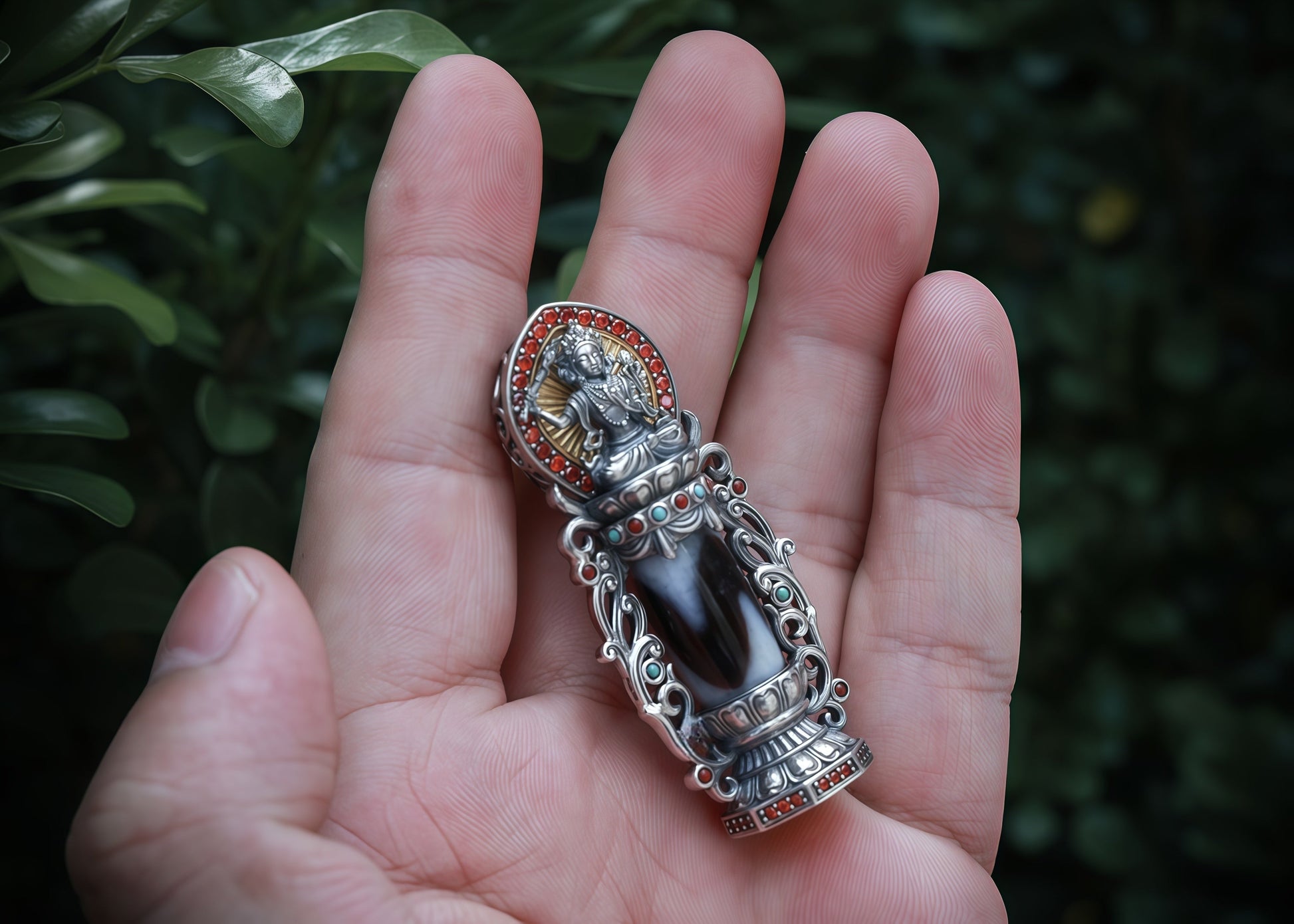 Buddha Trace Tibetan Manjusri Dzi Bead pendant Buddha Trace
