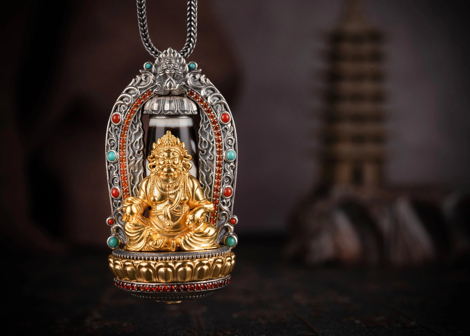 Buddha Trace Yellow Jambhala DZI Pendant Buddha Trace