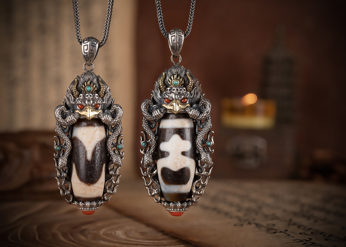 Buddha Trace roc black orchid DZI pendant Buddha Trace