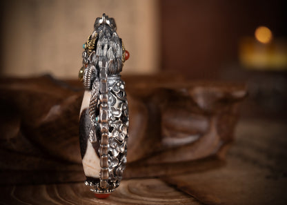 Buddha Trace roc black orchid DZI pendant Buddha Trace