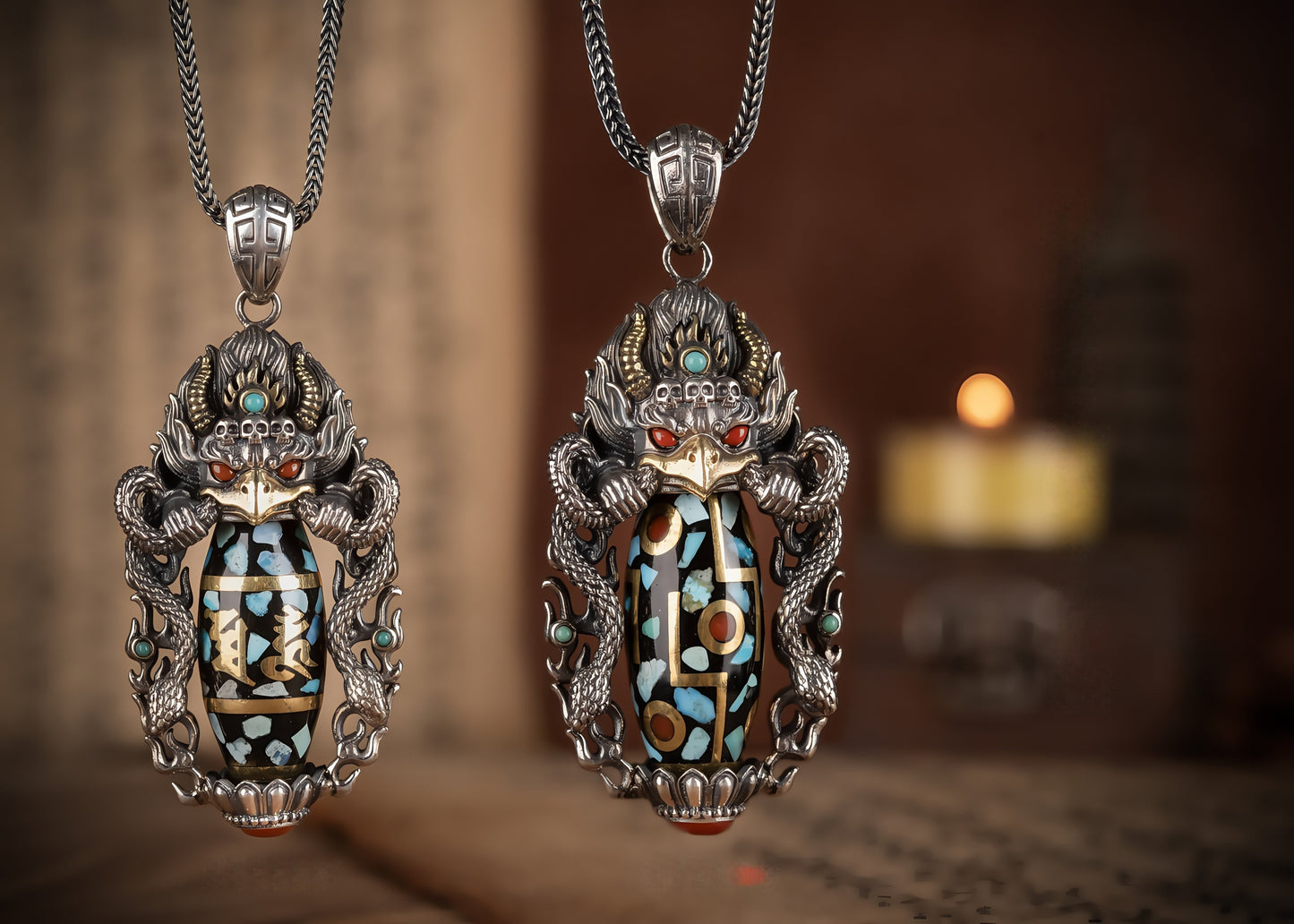 Buddha Trace roc black orchid blue DZI pendant Buddha Trace