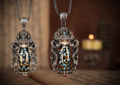 Buddha Trace roc black orchid blue DZI pendant Buddha Trace