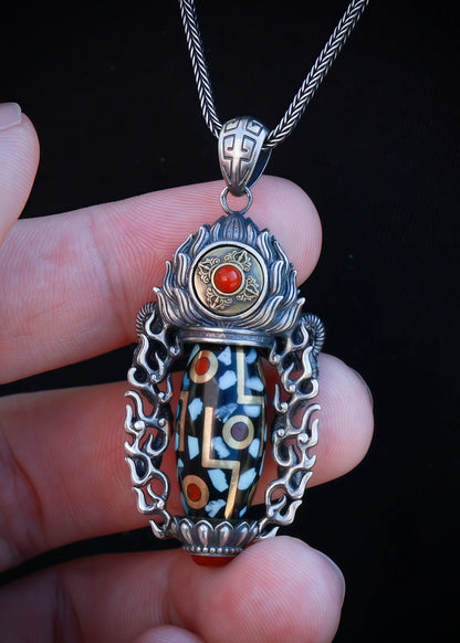 Buddha Trace roc black orchid blue DZI pendant Buddha Trace