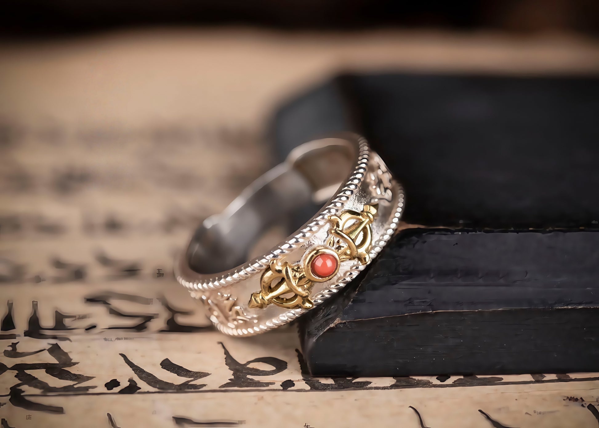 Buddha Trace Vajra Cross Ring Buddha Trace