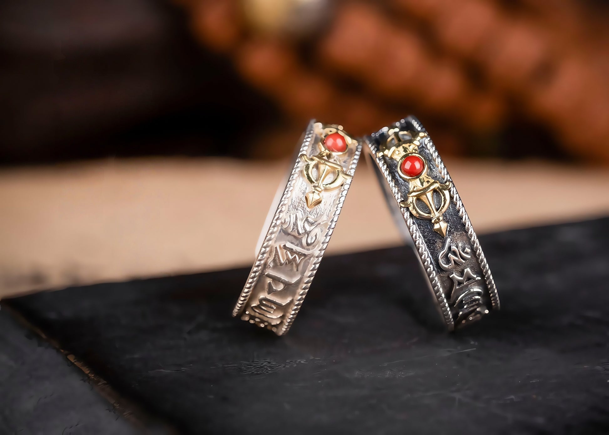 Buddha Trace Vajra Cross Ring Buddha Trace