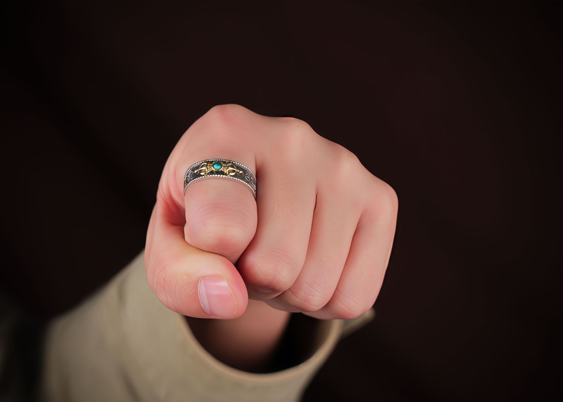 Buddha Trace Vajra Cross Ring Buddha Trace