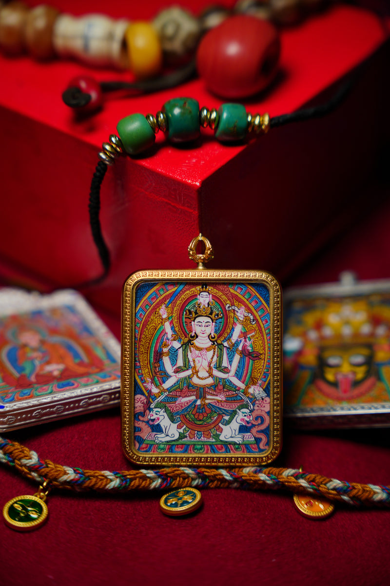 Buddha Trace Tibetan Eight-Armed Manjushri Thangka Buddha Trace
