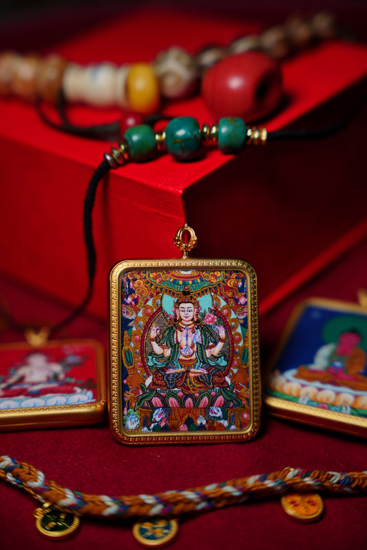 Buddha Trace Tibetan Four-Armed Guanyin Bodhisattva Thangka Buddha Trace