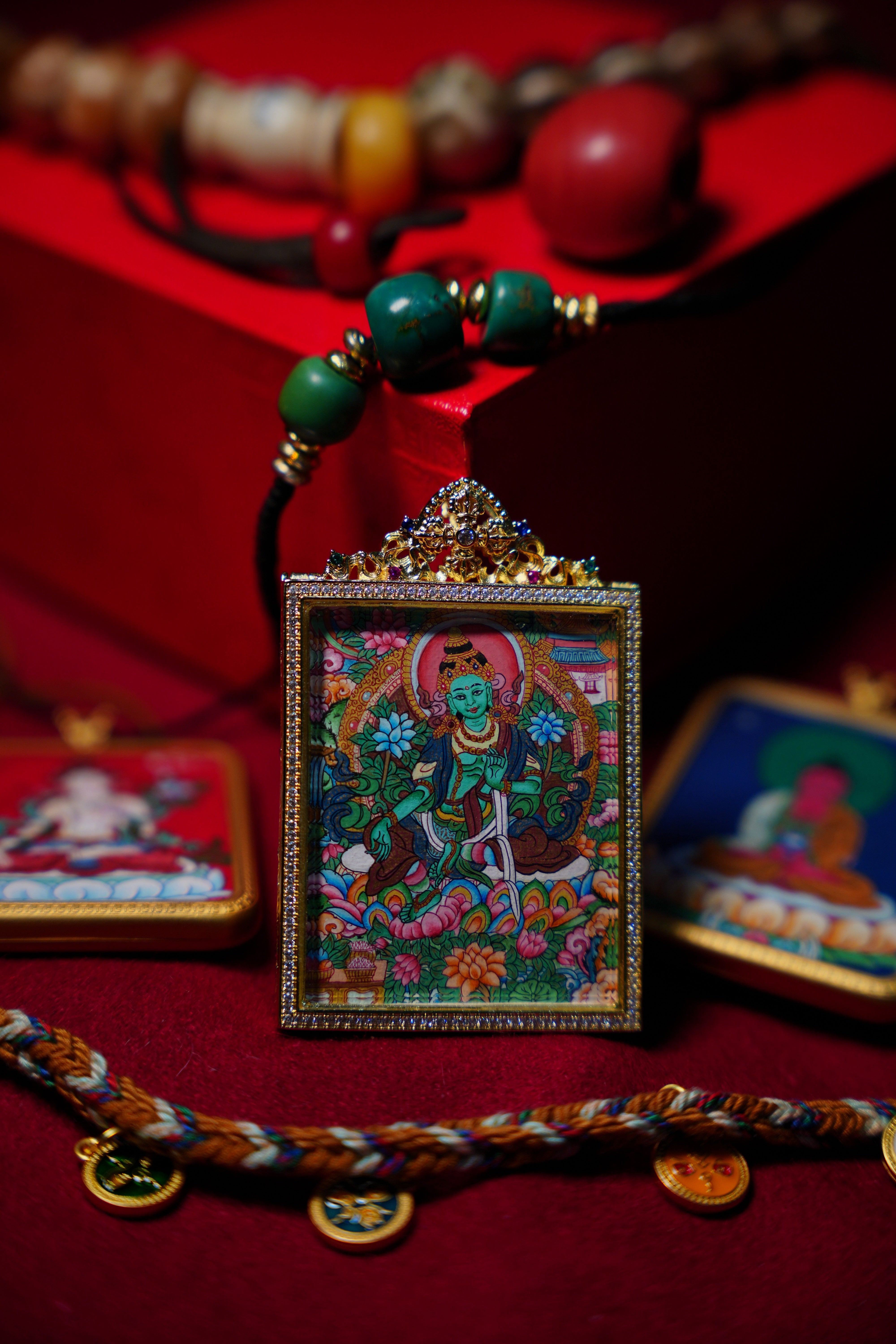 Buddha Trace Tibetan Green Tara Thangka Buddha Trace