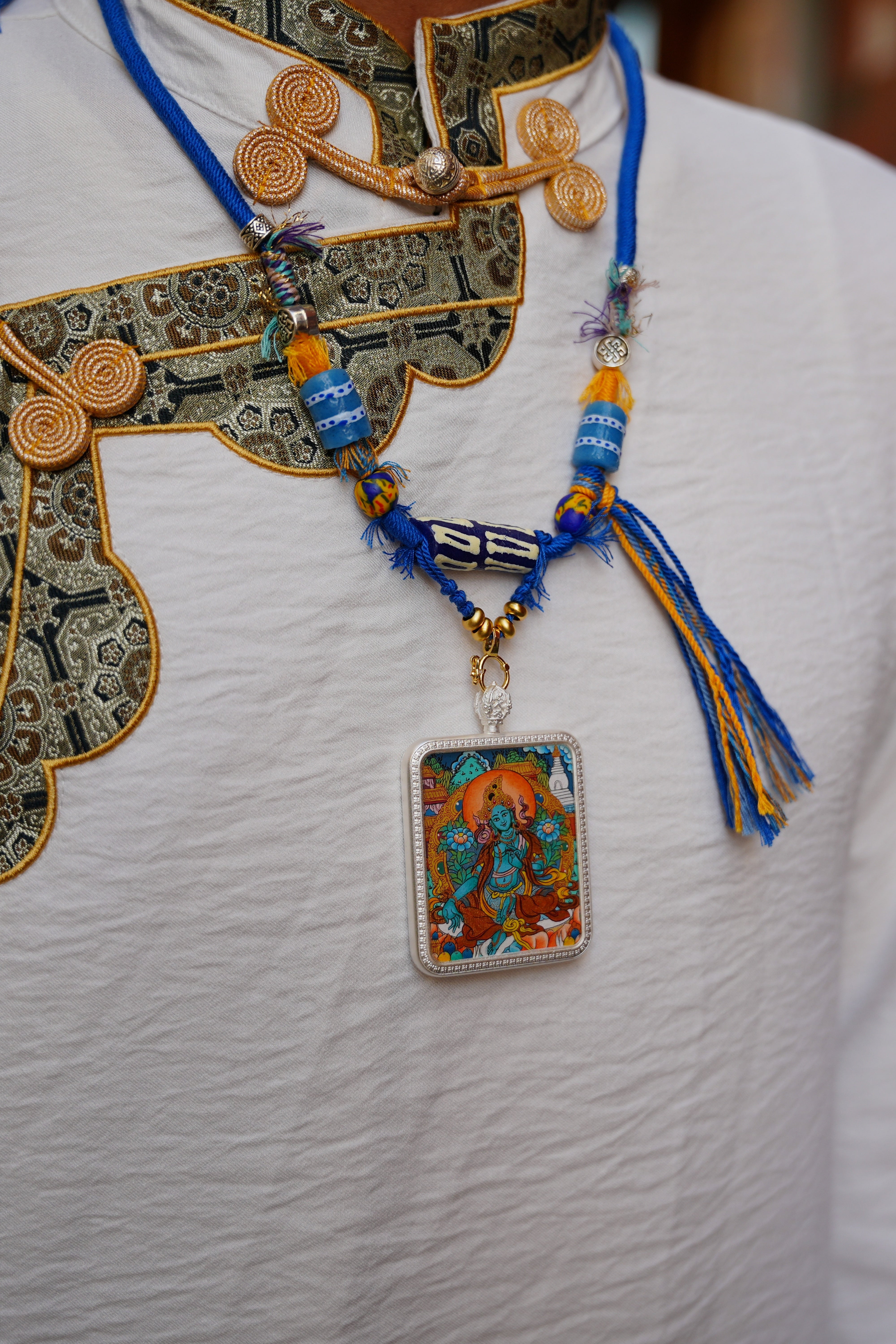 Buddha Trace Tibetan Green Tara white Thangka Buddha Trace