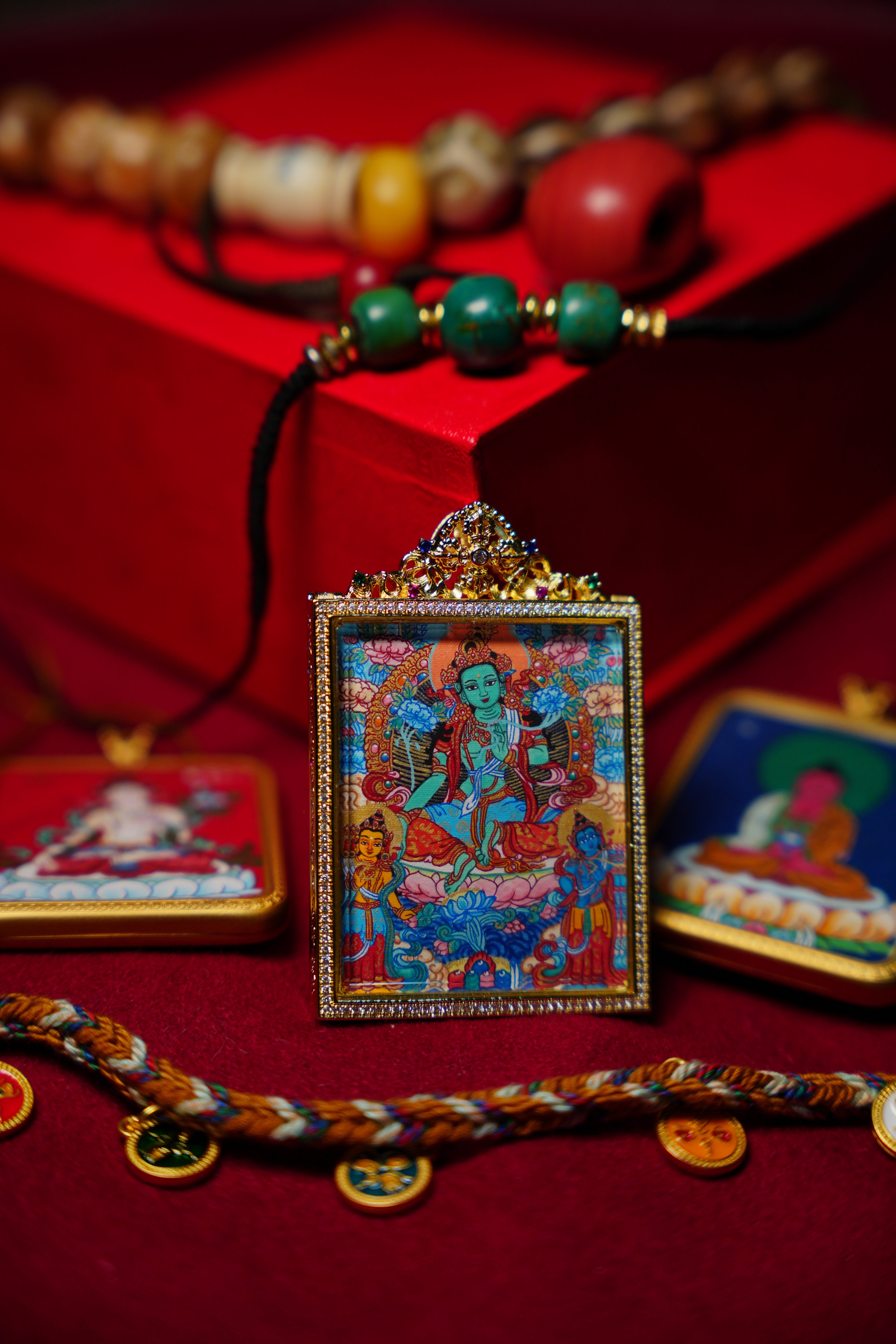 Buddha Trace Tibetan gold Green Tara Thangka Buddha Trace