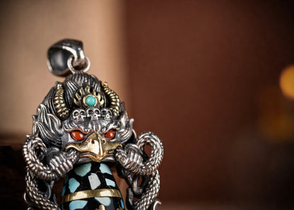 Buddha Trace roc black orchid blue DZI pendant Buddha Trace