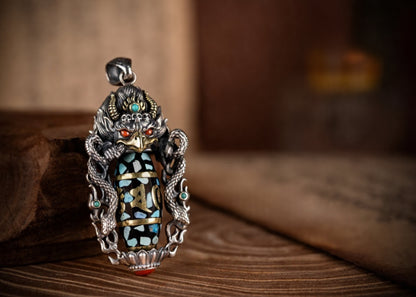 Buddha Trace roc black orchid blue DZI pendant Buddha Trace