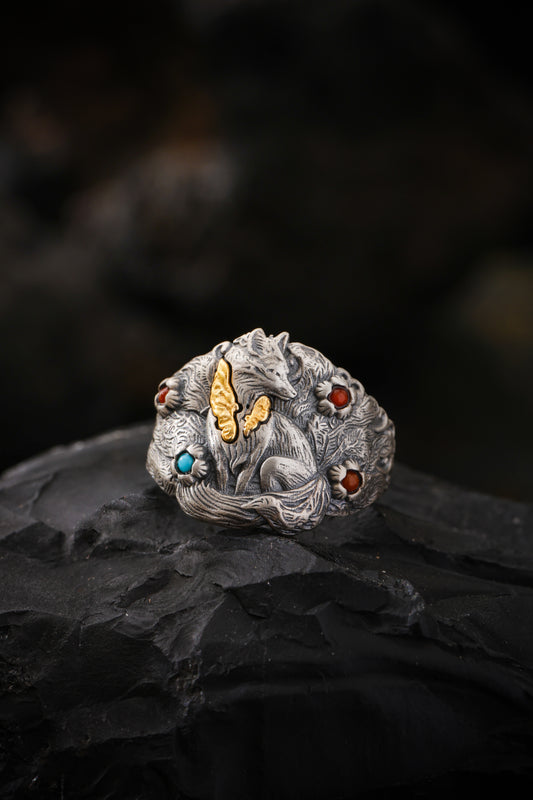 Buddha Trace Tibetan Nine-Tailed Fox Guardian Ring Buddha Trace
