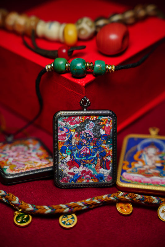 Buddha Trace Tibetan Six-Armed Mahakala colorful Thangka Buddha Trace