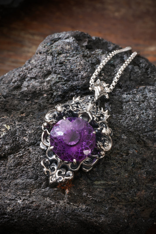 Buddha Trace Sterling Silver Amethyst Dragon Pendant Buddha Trace