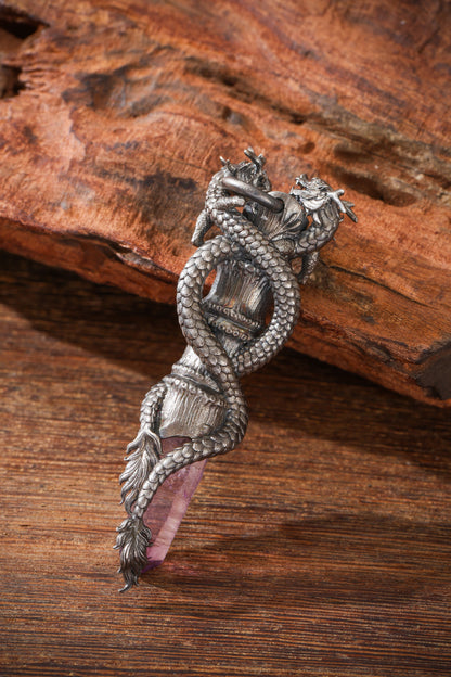 Sterling Silver Amethyst Dragon & Buddhist cave temple Pendant Buddha Trace