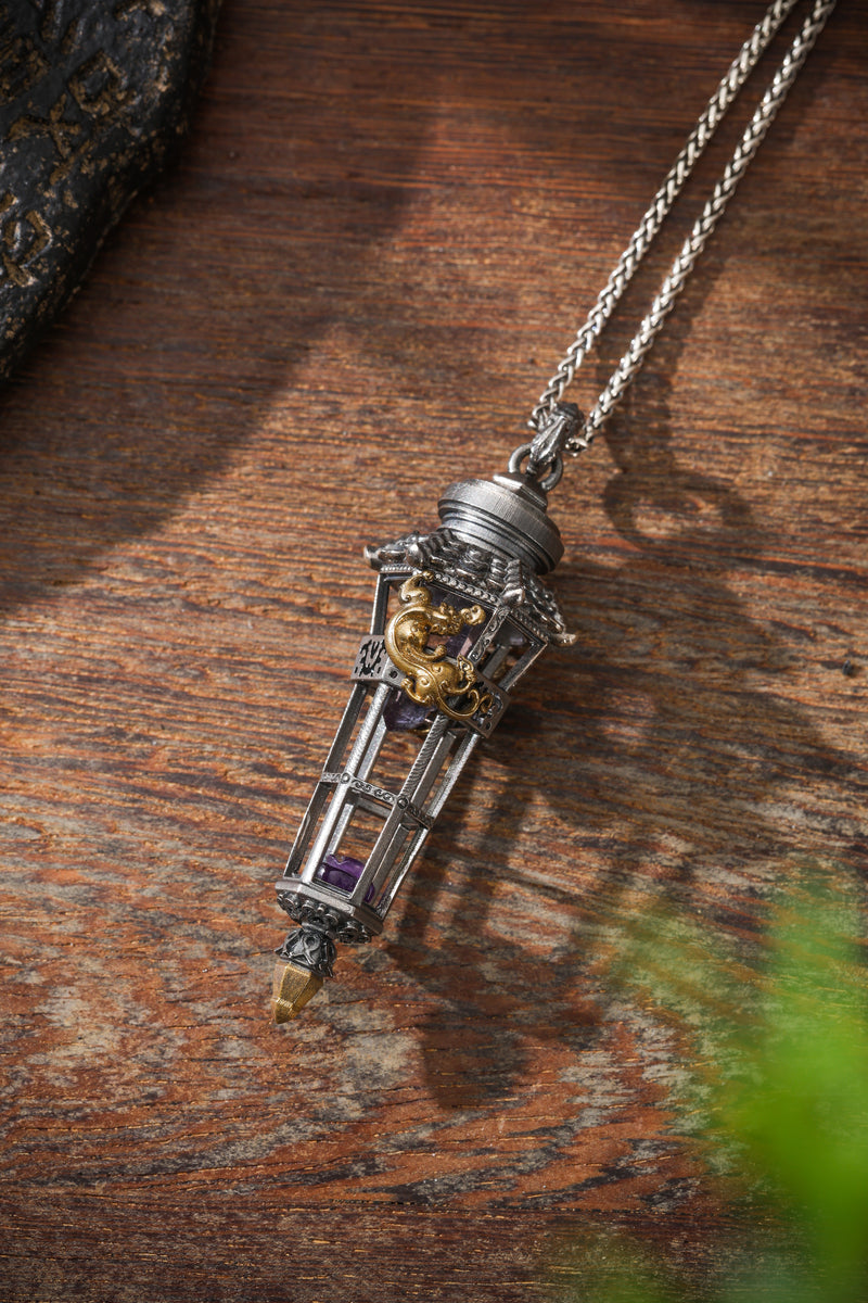 Sterling Silver Amethyst Pavilion Pendant Buddha Trace