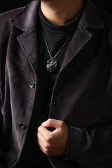 Sterling Silver Natural Crystal Geode Pendant with Flying Dragon Buddha Trace