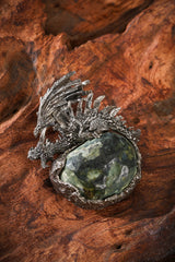 Sterling Silver Natural Crystal Geode Pendant with Flying Dragon Buddha Trace