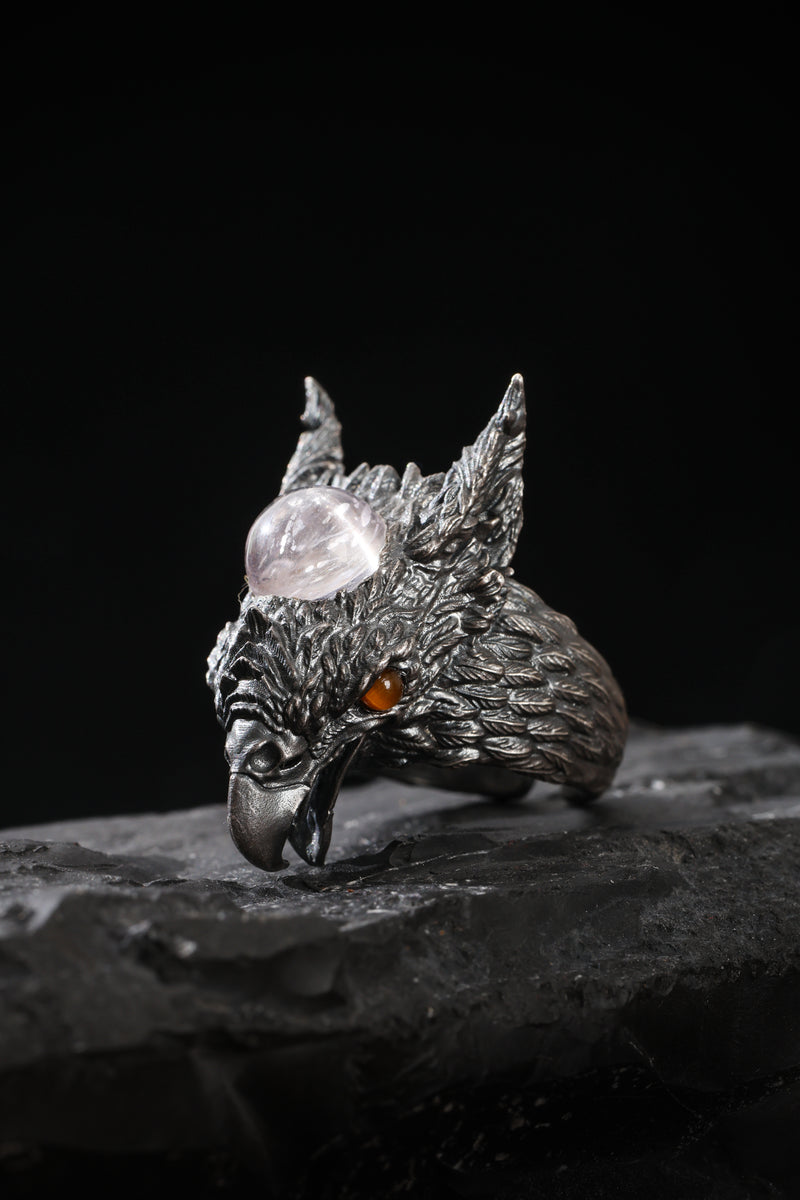 Sterling Silver Quartz Roc Ring Buddha Trace