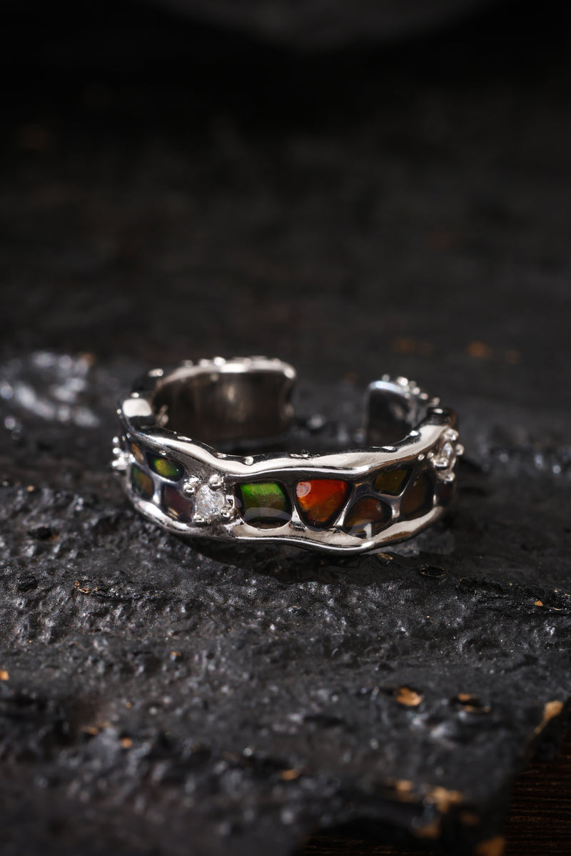 Sterling Silver Ring with Concave Stone Setting and Enamel Design Buddha Trace