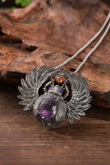 Sterling Silver Amethyst Sacred Beetle Pendant Buddha Trace