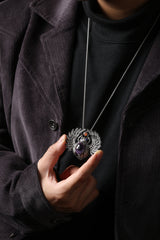 Sterling Silver Amethyst Sacred Beetle Pendant Buddha Trace