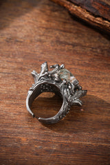 Sterling Silver Shark & Green Phantom Quartz Ring Buddha Trace