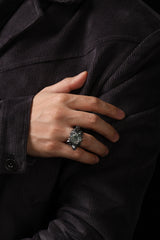 Sterling Silver Shark & Green Phantom Quartz Ring Buddha Trace