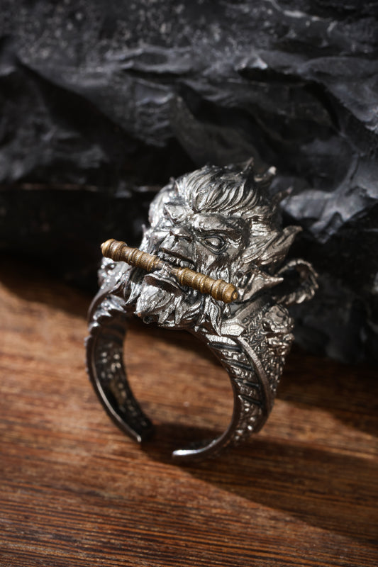 Sterling Silver Wukong Ring Buddha Trace