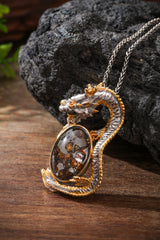 Two-Tone Sterling Silver Dragon & Pallasite Meteorite Pendant Buddha Trace