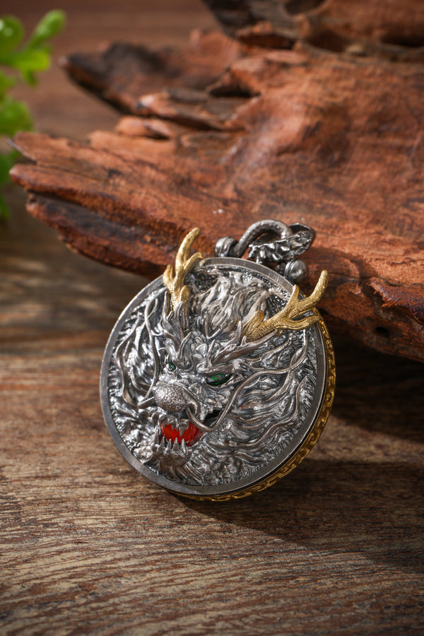 Sterling Silver & Copper Dragon Medallion Pendant