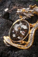 Two-Tone Sterling Silver Dragon & Pallasite Meteorite Pendant Buddha Trace