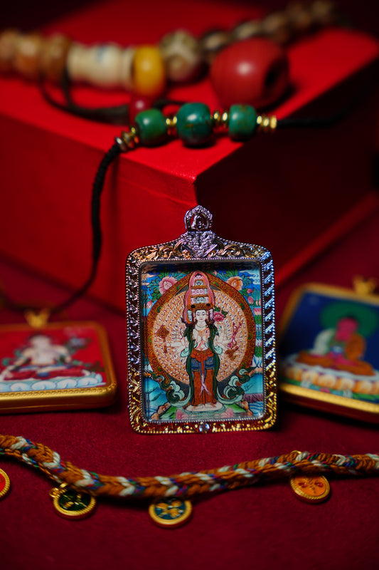 Buddha Trace Tibetan Thousand-Armed Guanyin Bodhisattva Thangka Buddha Trace