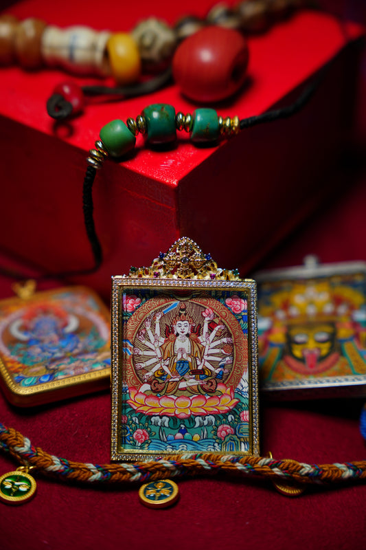 Buddha Trace Tibetan Thousand-Armed Guanyin Bodhisattva Thangka Buddha Trace