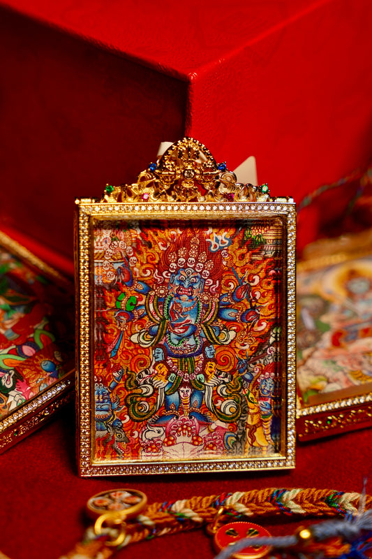 Buddha Trace Tibetan Six-Armed Mahakala Extraordinary Thangka Buddha Trace