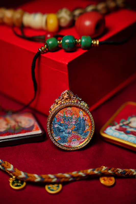 Buddha Trace Tibetan Yamantaka gold Circular Thangka Buddha Trace