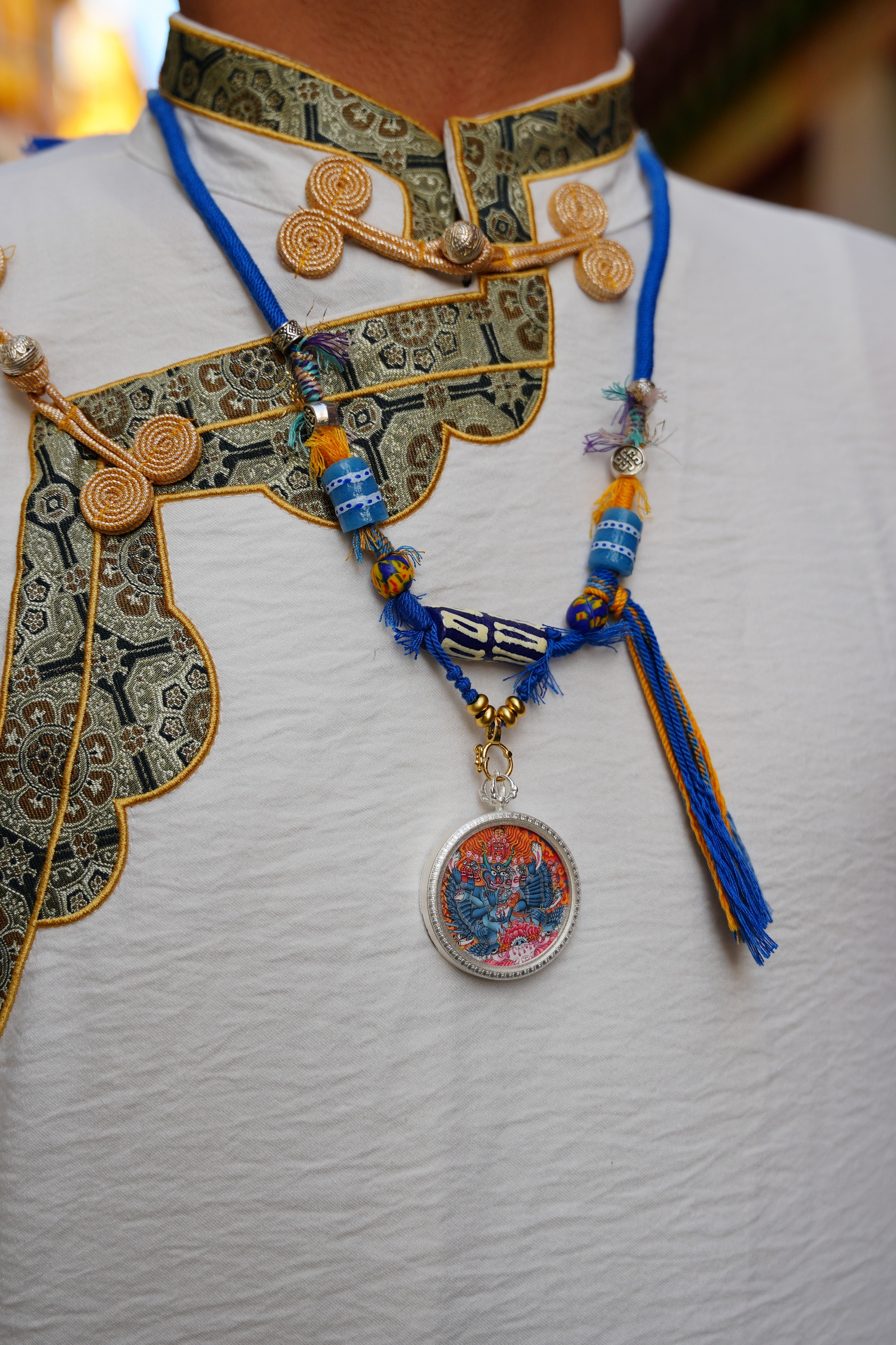 Buddha Trace Tibetan Yamantaka Silver Circular Thangka Buddha Trace